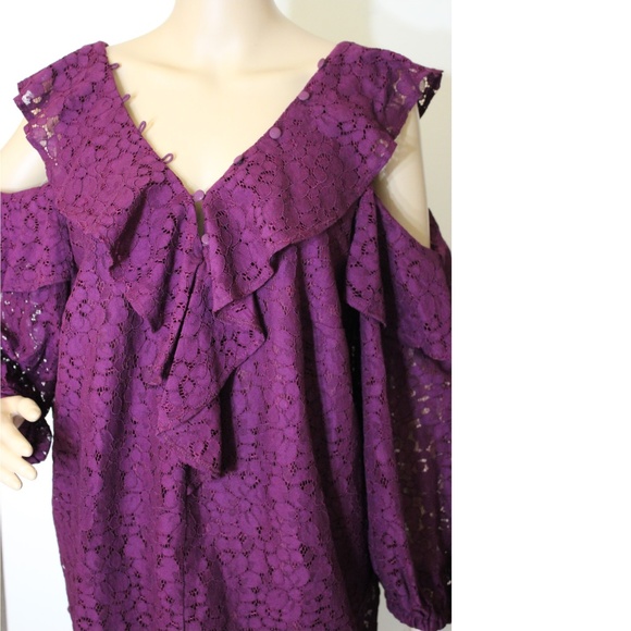 NWT "Plus" Eloquii Purple Open Shoulder Top - Picture 5 of 8